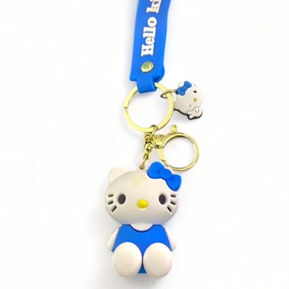 NEW - Sanrio Hello Kitty Keychain Plush Silicone Doll Charm Bag Anime - BLUE - Picture 4 of 4
